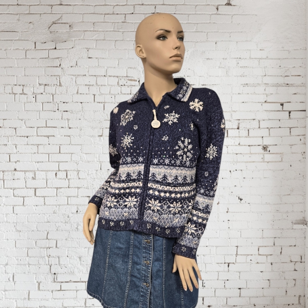 Tiara Petites Snowflake Zip Front Cardigan Size PL
